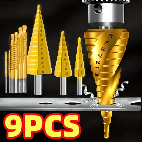 9 Heavy duty Step Drill Bit Sets 1/64 to 9/64 Core and Opener Set for Wood and Metal Drilling with Center Cone Drill Bit for DIY and Furniture Making