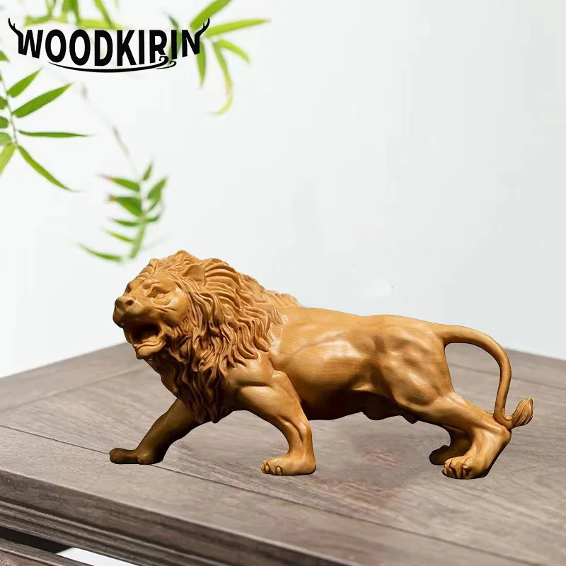 

Natural Cypress Wood Lion Statue, Solid Wood Hand-Carved Animal Sculpture Home Room Office Decoration Artwork The Perfect Gift