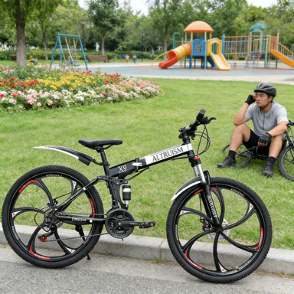 

26-дюймовый горный велосипед с двойной подвеской – 21-скоростная трансмиссия Shimano, механические дисковые тормоза, стальная рама | Велосипед MTB для взрослых (мужчин и женщин) ростом 157–185 см