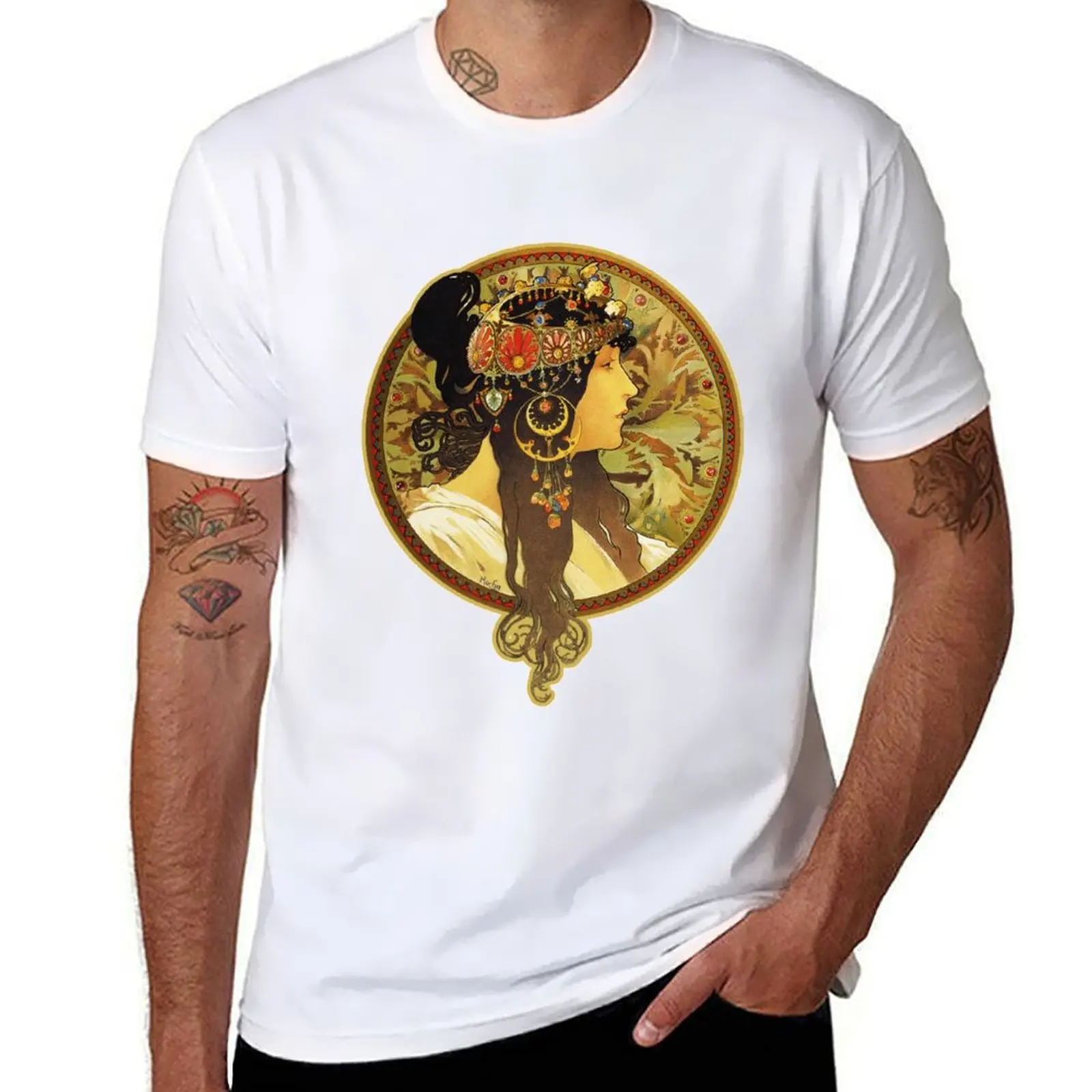 HD Byzantine Heads: Brunette (1897) Mucha T shirts/Pillows/and more T-Shirt boys animal print blue lock funny t shirts men