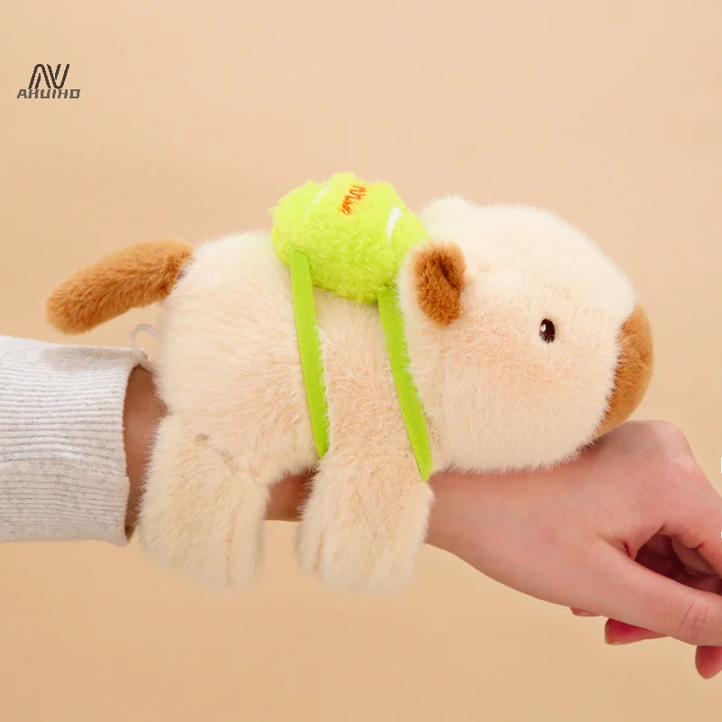 1PC Cartoon Capybara Snap Bracelet Wrist Lying Down Doll Snap Ring Cute Plush Toy Kids Gift