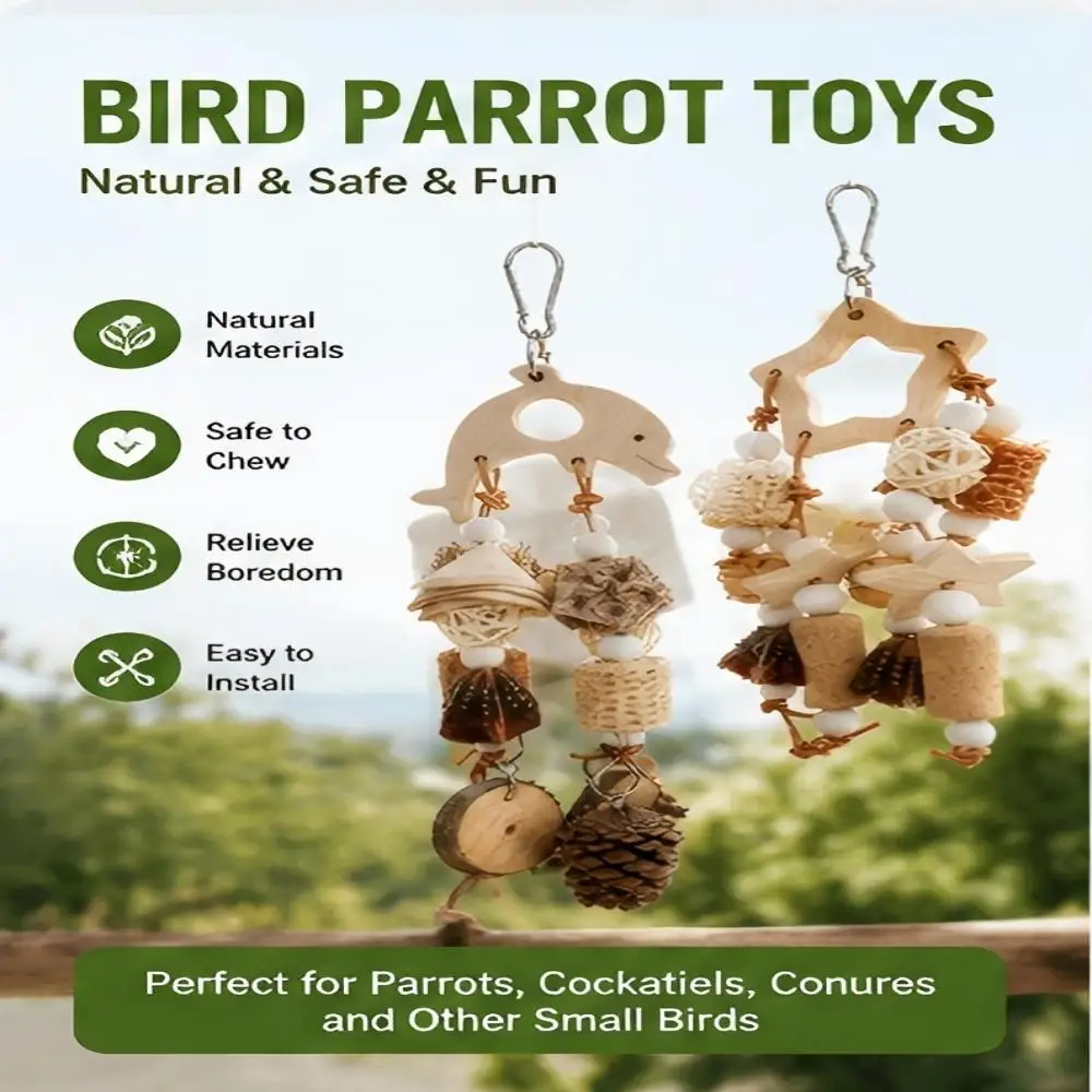 Parrot Bird Toy Wooden Fruit Chew Toy Hanging For Parrots Hamsters Small Pets Chewing Training Pine Cone Corn Cork Boredom Relie