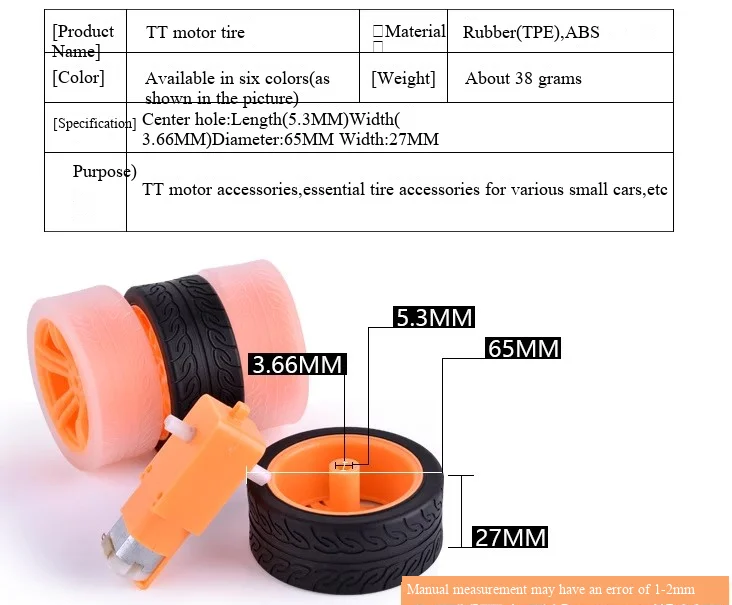 DIY Smart Car Modell Reifen Zubehör, Gummiräder 65*27mm Geeignet für TT Motoren – Detail 3