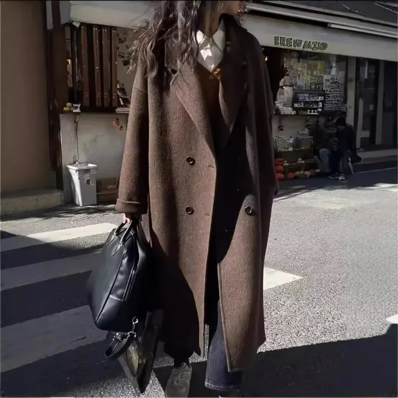 New Thickened Wool Jacket for Autumn and Winter Fashion Warm Alpaca Wool Maillard High-end Double-sided Cashmere Coat for Women.