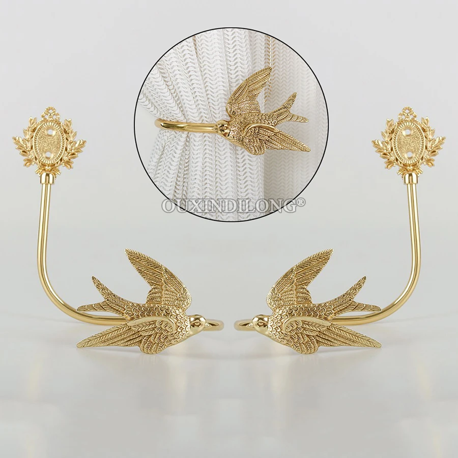 Exquisite Design 1Pair Brass Lively Swallow Curtain Hooks Holdbacks Drapery Tieback Hooks Curtain Holder Hanger Hooks Wall Mount