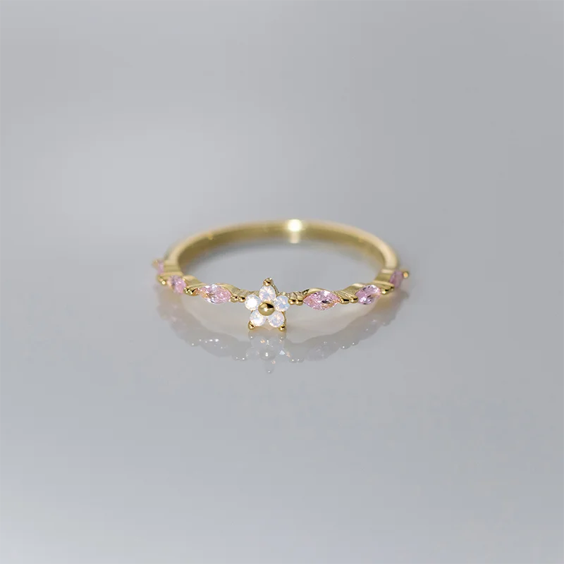 KAMIRA 925 Sterling Silver Sweet Flower Zircon Rings for Women Banquet Fashion Elegant Romantic Wedding Jewelry Anniversary Gift