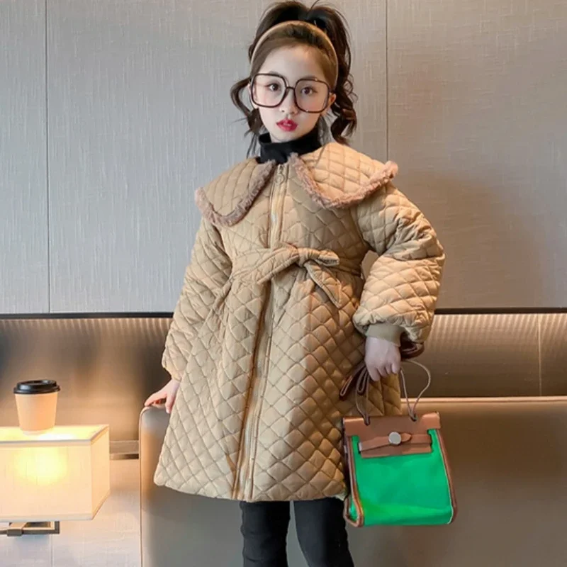 

Girls Coat Jacket Winter Cotton Windbreak 2024 Khaki Warm Plus Velvet Thicken Teenagers Outwear Children's Clothing