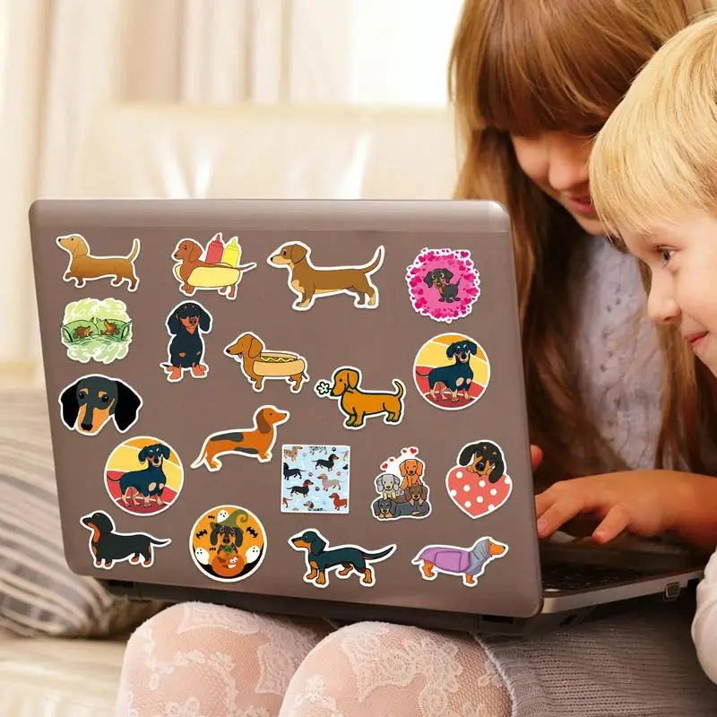 50Pcs Cute Waterproof Dachshund Stickers Funny DIY Animal Graffiti Decals for Waterbottles Laptop Luggage Phone Skateboard