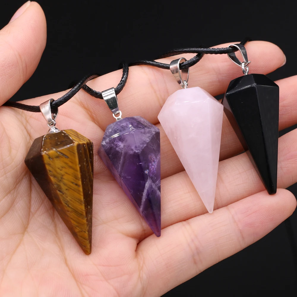 Péndulo curativo de amatistas de piedra Natural, Gema Reiki Heal para Cono de adivinación, amuleto de cristal colgante, collar de joyería para mujer