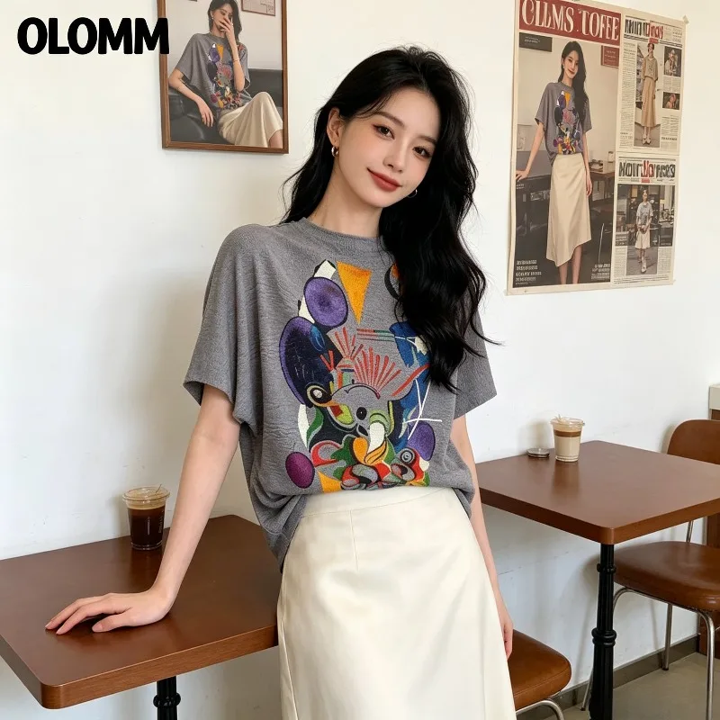 Miyake Pleated 2026 New Slim Fit Comfortable Round Neck Loose Printed Short Sleeve T-Shirt for Women with Textured Short Sleeves