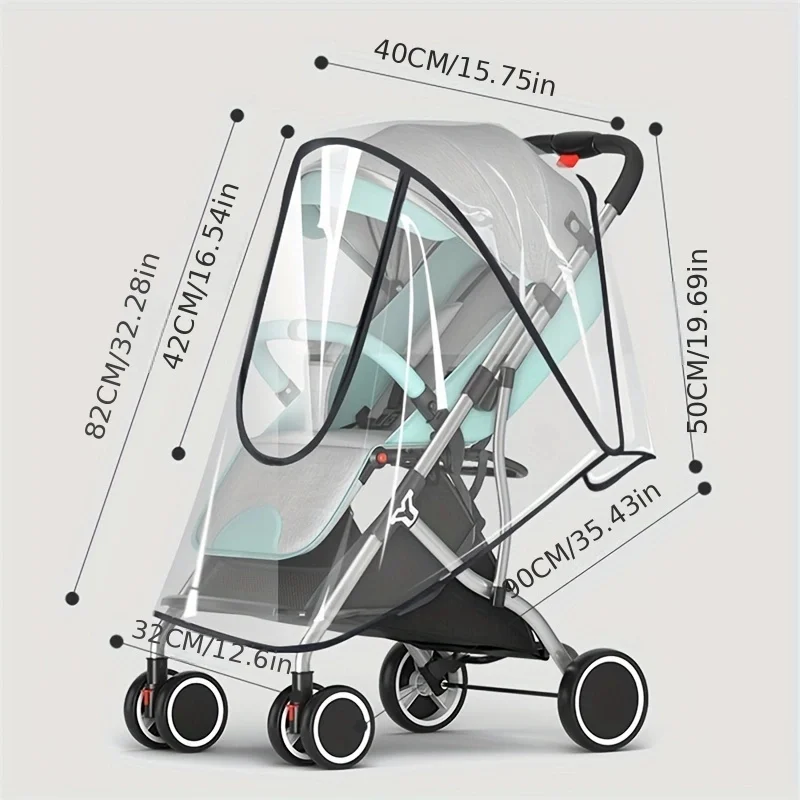 EVA Universal Baby Stroller Rain Cover Children Car Windshield Waterproof Front Zipper U-shaped Large Opening Enlarged Thickened
