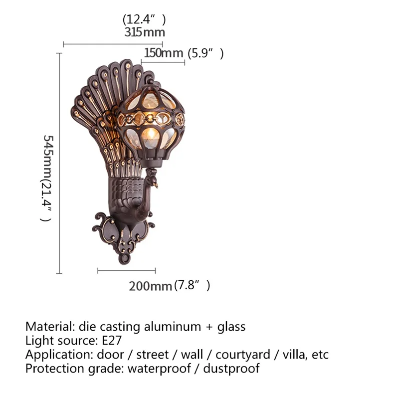 APRIL Retro Outdoor Wall Lights Classical Peacock Shade Sconces Lamp Waterproof Decorative For Home Porch Villa