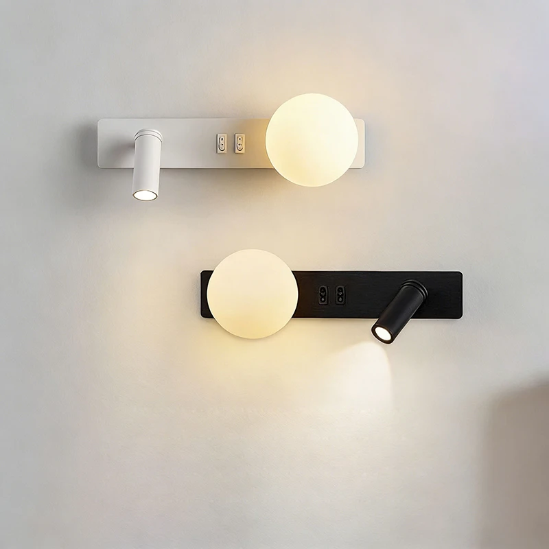 

LED Reading Wall Lights with ON/OFF Switch Bedroom Hardwired Glass Ball LED G9 Wall Lamps with Rotatable Spotlight Wall Sconce