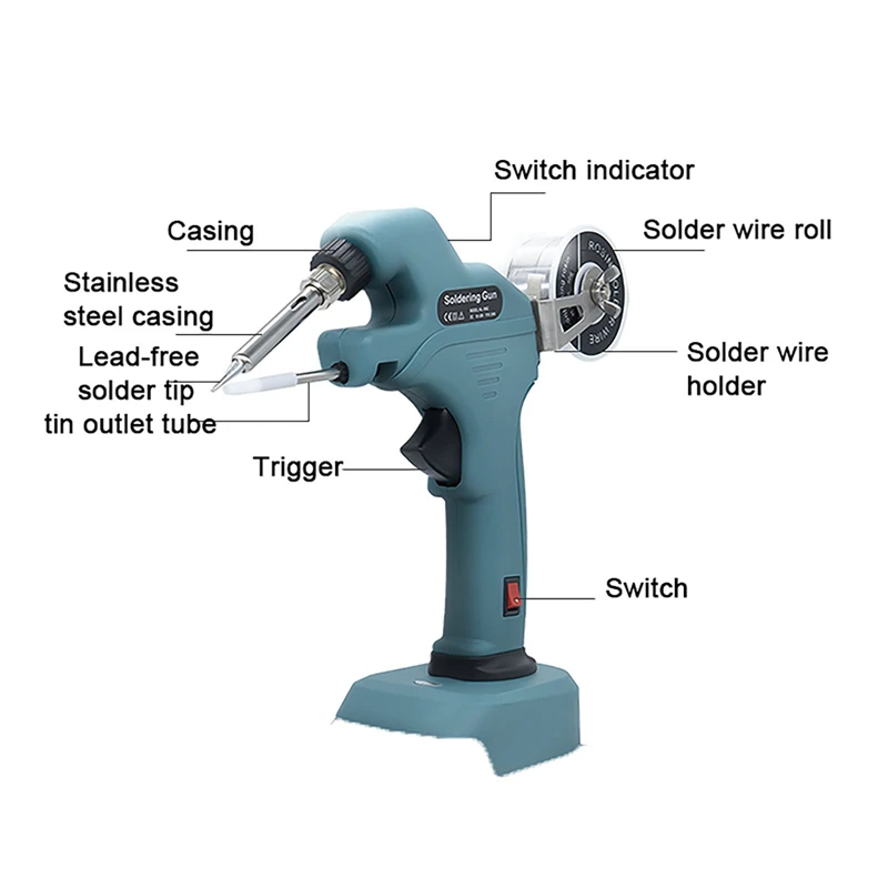 Imagem -02 - Pistola de Solda sem Fio Internamente Aquecida Bateria Enviar Automaticamente Estanho Ferramenta de Reparo de Soldagem Ferro de Solda para Bateria Makita