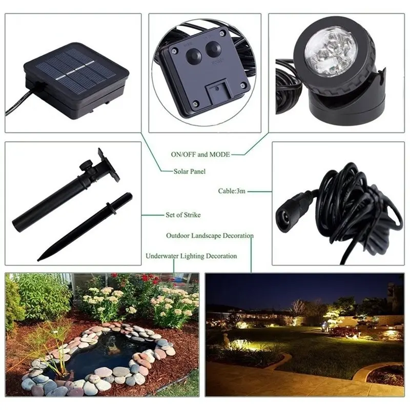 TFORU-Solar Pond Spotlights, 6 LED Solar Underwater Lights Waterproof Submarine Landscape Security Lighting For Outdoor Patio