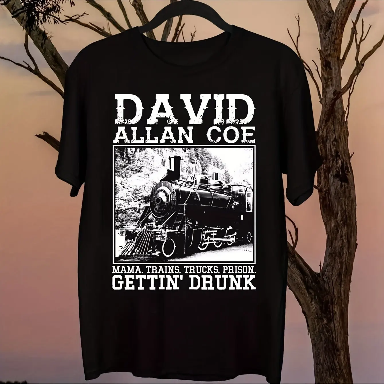 

Men'S David Allan Coe Graphic T-Shirt Black Short Sleeve 100% Cotton Casual Retro Train Design Machine Washable