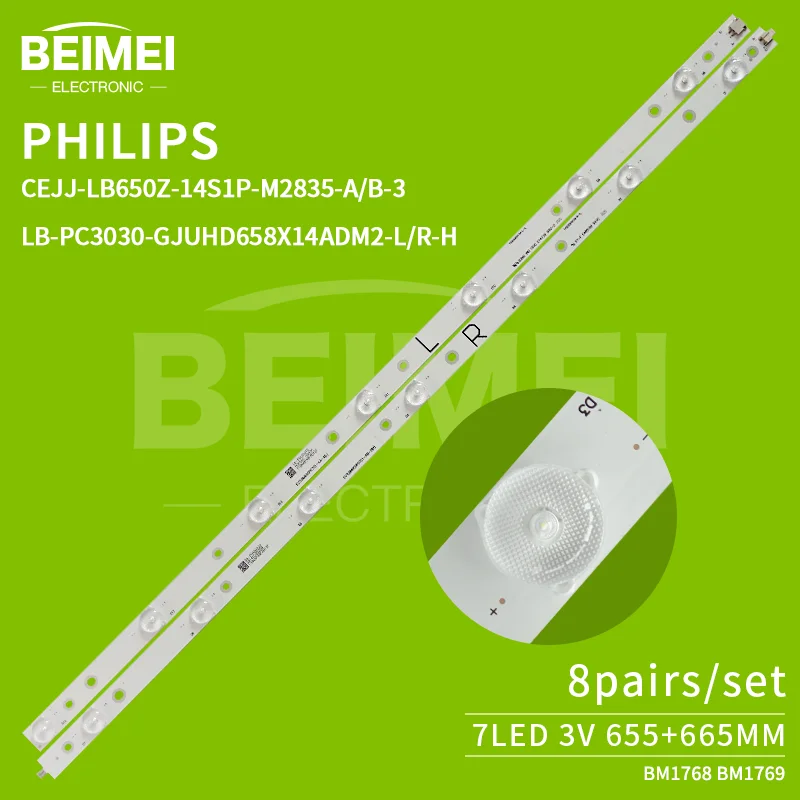 TV Backlight Strip CEJJ-LB650Z-14S1P-M2835-A/B-3 LB-PC3030-GJUHD658X14ADM2-L/R-H Led Bar for Phi lips 65PUS6121 8+8PCS/SET