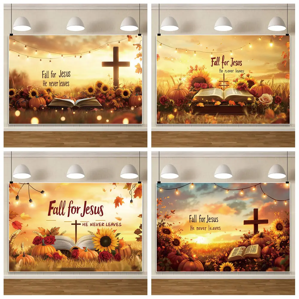 

Fall For Jesus Background For Photography Sunflowers Pumpkin Flowers Light Book Backdrop Cloth Christian Photography Accessories