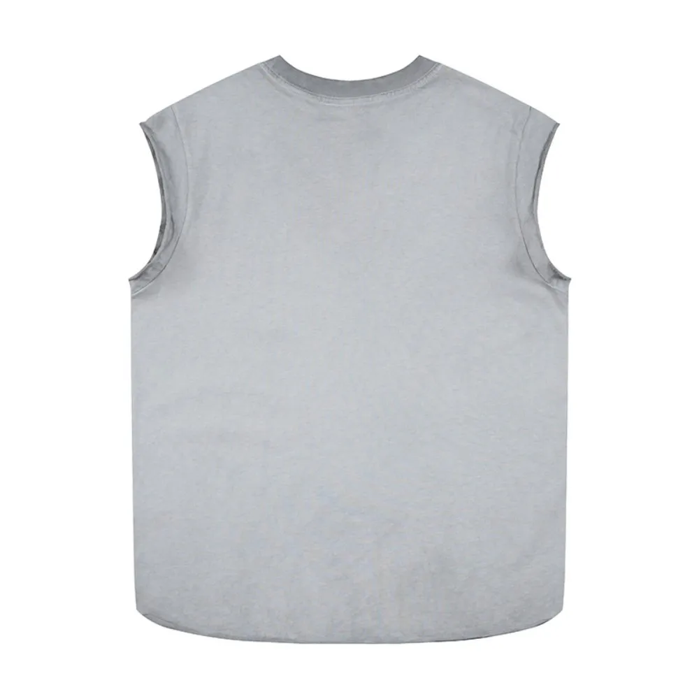 2026 Sommer Distressed Tank Top für Herren – Washed Streetwear Y2K Ärmelloses T-Shirt mit Kreuz-Print aus Baumwolle, Baggy Fit – Detail 8
