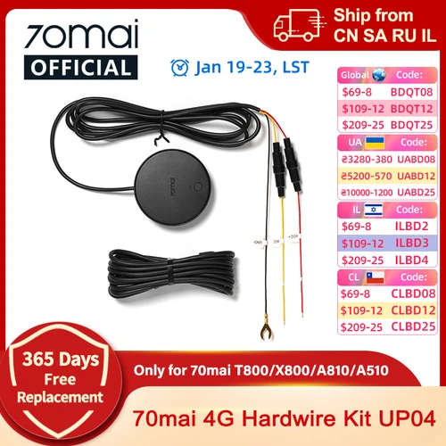 70mai 4G Hardwire Kit UP04 para 70mai T800 A810 A510 X800 X200 LTE módulo Control remoto transmisión en vivo alerta instantánea 70mai UP04