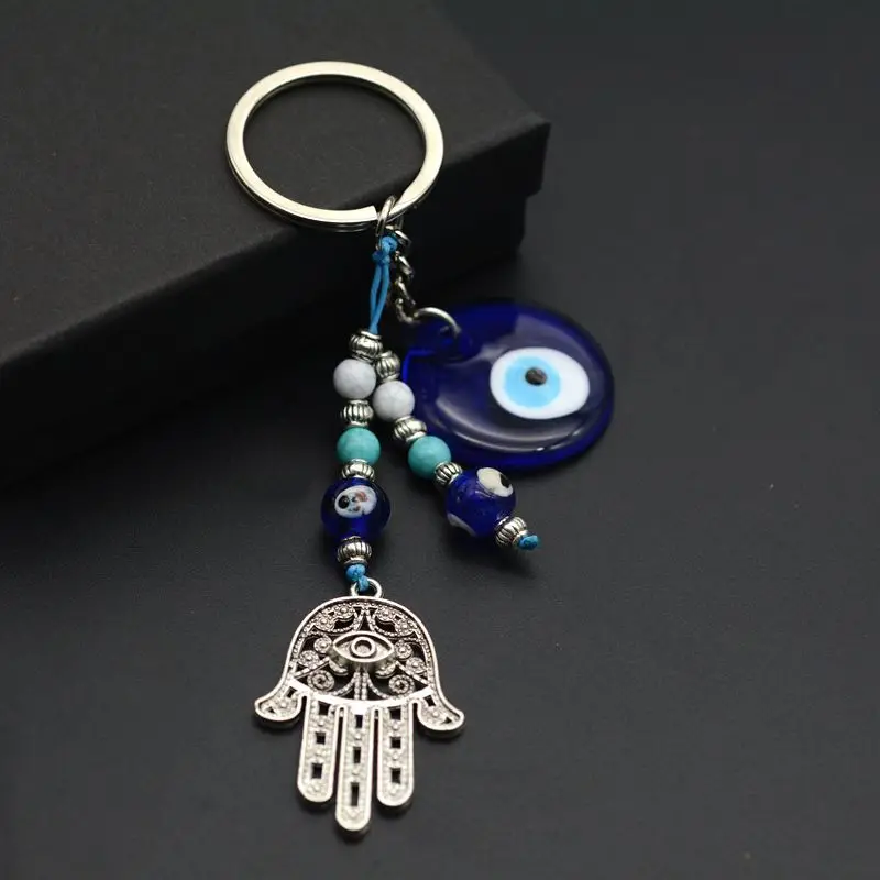 Anti-lost Car Keychain Keyring Palm Evil Eye Tassel Key Chain Holder Accessories Gift for Husband Wife Couple Women Men Jewelry