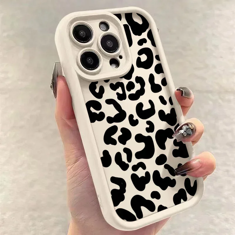 Fashion Black Leopard Silicone Phone Case For iPhone 17 Air 14 15 16 Pro Max 11 12 13 7 8 Plus X XR XS MAX Soft Thickened Cover