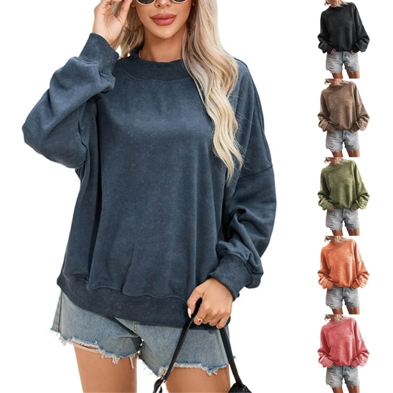 

Women’s Oversized Neck Sweatshirt Casual Loose Long Sleeve Drop Shoulder Hoodie Pullover Sweater Tops Solid Color Dropship