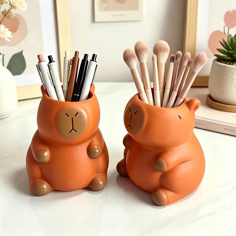 Kawaii Capybara Pen Holder Cute Animal Desk Decor Makeup Brush Storage Container Multifunctional Desktop OrganizerHousehold Good