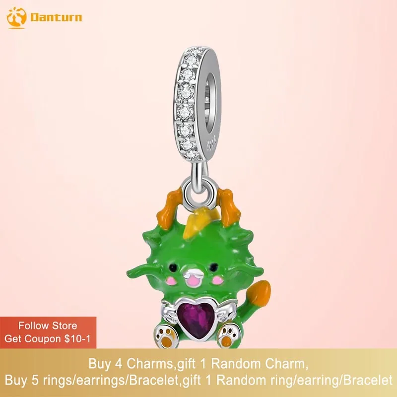 

Danturn 925 Sterling Silver Beads Chinese Zodiac-Dragon Dangle Charm fit Snake Chain Bracelets Fashion Women Jewelry Making