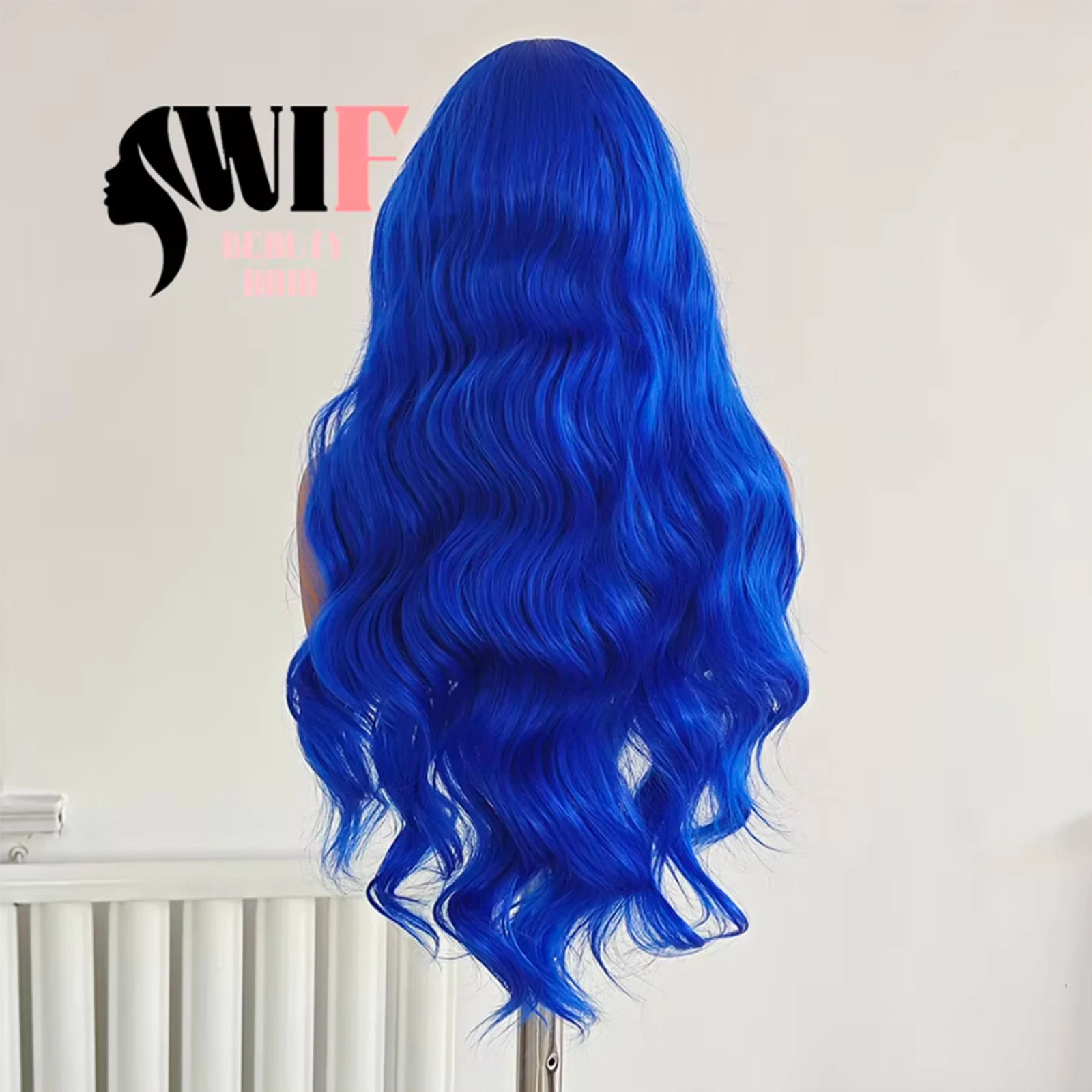 WIF Royal Blue Synthetic Wig Natural Hairline Body Wavy Blue Hair Heat Resistant Lace Front Wigs Cosplay Use Women Makeup Wig