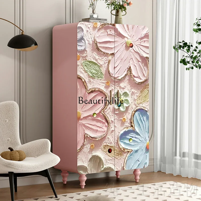 

XX39Begonia full solid wood wardrobe French romantic pink bedroom storage cloakroom locker
