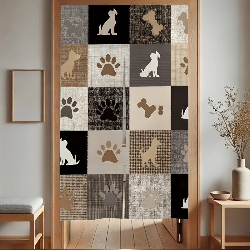 Stylish Dog Paw Print Curtain Room Divider Pet Lovers Home Decor Japanese Screen Fabric Entrance Partition Modern Puppy Themed D