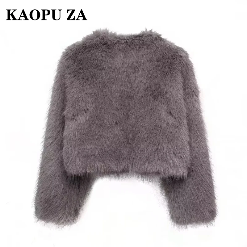 KAOPU ZA Woman's 2024 Autumn/Winter Fashion Solid Color O-Collar Jacket Female Casual Single-breasted Faux Fur Long Sleeve Coat