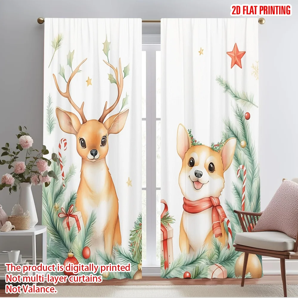 

2 шт., занавеска с 2D-принтом в виде самолета, популярные милые рождественские елки для собак с оленями (2) прочная ткань из 100% полиэстера (без стержня)
