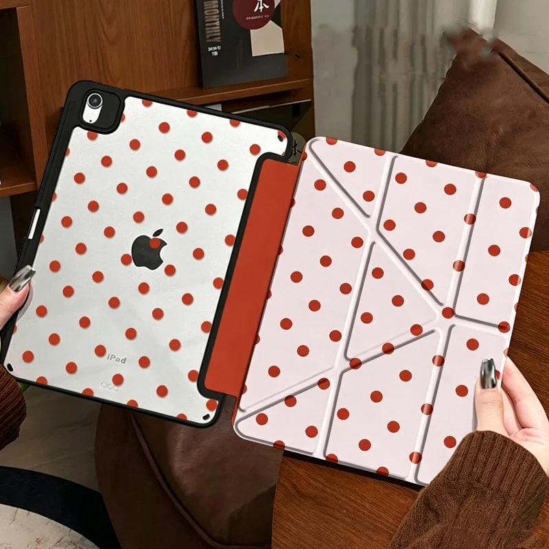 Ins Korean Style Red Polka Dot Funda 3+Y Fold Case For Samsung S8 S9 S11 FE S6 Lite Tablet Case 10S 11/ S8+/ S6 Lite / A7 8 Case
