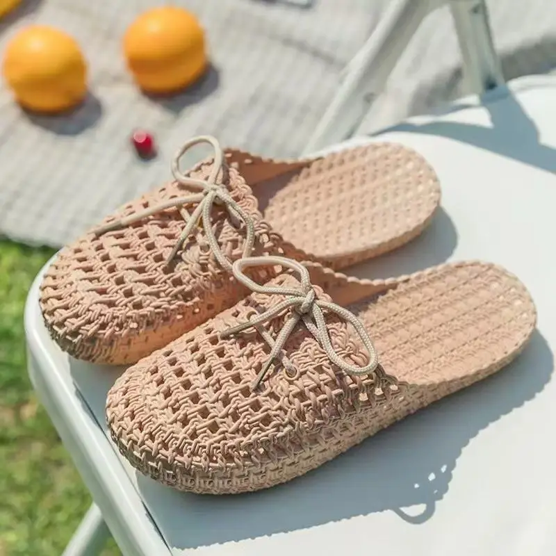 

Нескользящие домашние тапочки для женщин, дышащая домашняя обувь с открытым носком, нескользящие сандалии для ванной комнаты для пожилых людей, летний комфорт