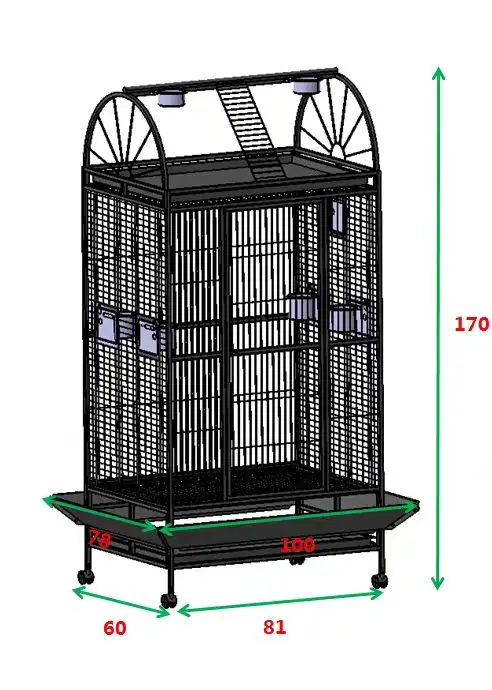 Outdoor Iron Bird House and Large Iron Parrot Bird Cage Black Metal Wire Large Portable Big Easy Moving Birdcage With Wheels