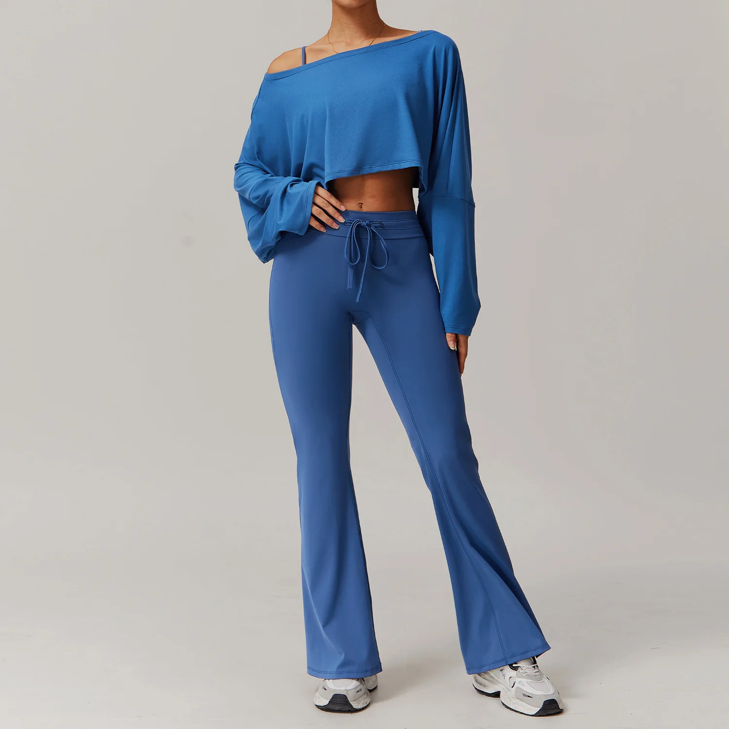 Sportswear 2PCS Women Tracksuit Yoga Set Workout Clothes Long Sleeve Gym Crop Top High Waist Legging Fitness Sports Wear Gymwear image 2