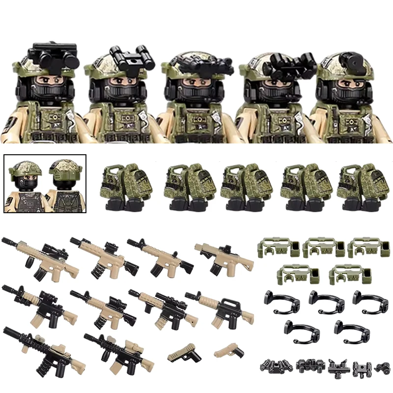 America Army Combat Uniform Special Forces Figures Building Blocks City US Special Air Service Soldier Military Weapons Toys