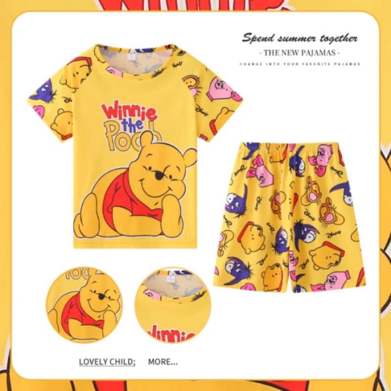 New Children Clothing Summer Winnie Bear Boys Girls Kids Clothing Sets Stitch Cartoon Suit Mikey Kid Sleepwear Short Sleeve