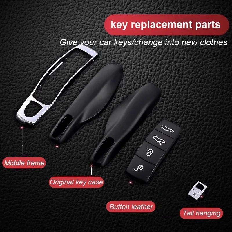 Interior Stickers For Porsche Cayenne Panamera Macan 911 718 Cayman Boxster Car Key Case Button Pad Modified Shell Middle Frame