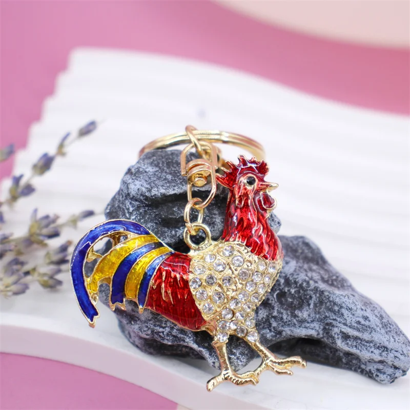 Metal Alloy Rhineston Animal Chicken Key Chain Creative Cartoon Chick Pendant Key Ring Women's Bag Key Holder