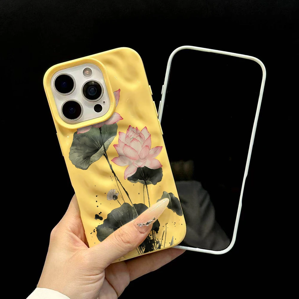 Koreanische Frühlingslotus-Druck-Handyhülle für iPhone 17 16 15 14 13 12 11 Pro Max 14 Plus 17Air Faltenwellen-Soft-Silikonhülle – Detail 6