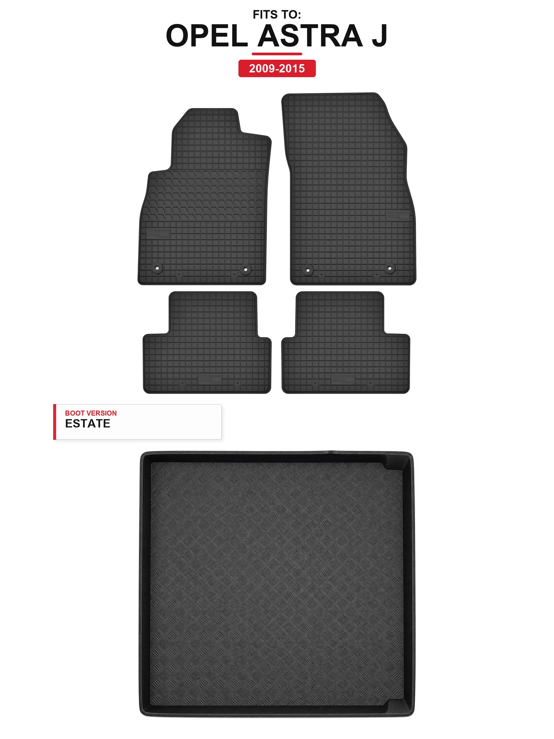 Rubbermatten Solidtread + kofferbakmat voor: Opel Astra J 2009-2015