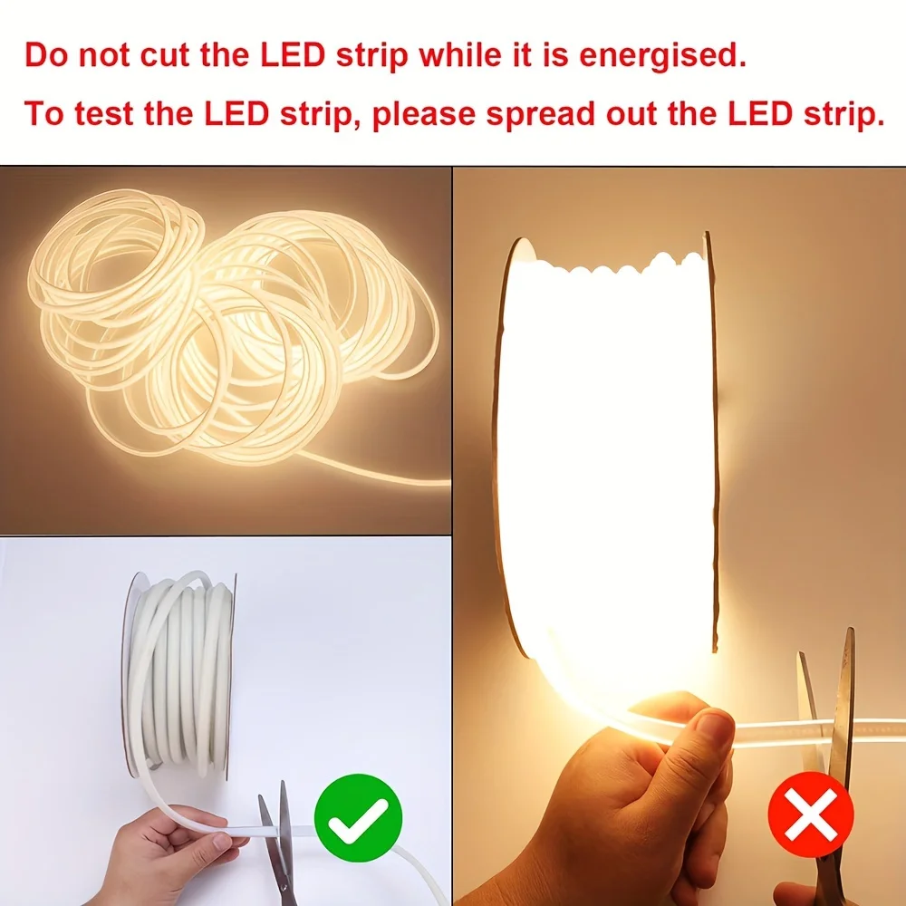 Imagem -05 - Cob Impermeável Led Strip Lights Luz Corda Flexível Cortável para Cozinha e Jardim Iluminação ao ar Livre 110v 10w por m 25cm 985