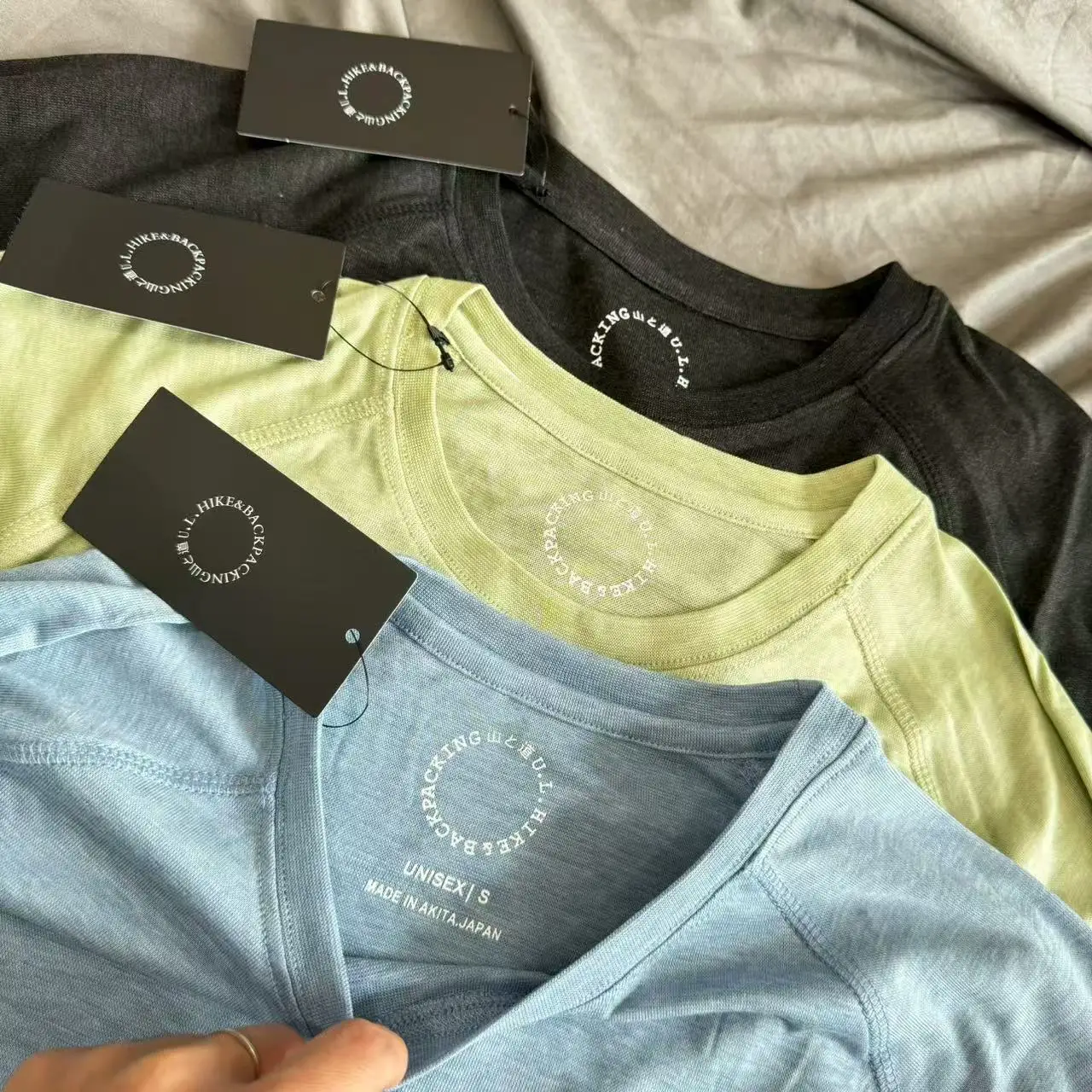 سريعة الجافة Yamatomichi Thinweght الصوف متماسكة طويلة الأكمام تي شيرت الرجال النساء أسود أزرق أخضر ملابس داخلية غير رسمية تي شيرت الملابس اليابان #3