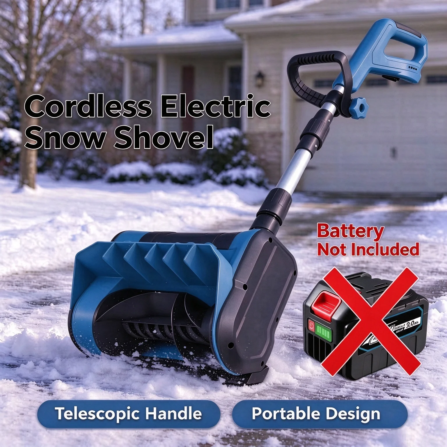 Cordless Electric Snow Shovel Handheld Snow Thrower Telescopic Handle Portable Snow Remover for Yard Driveway