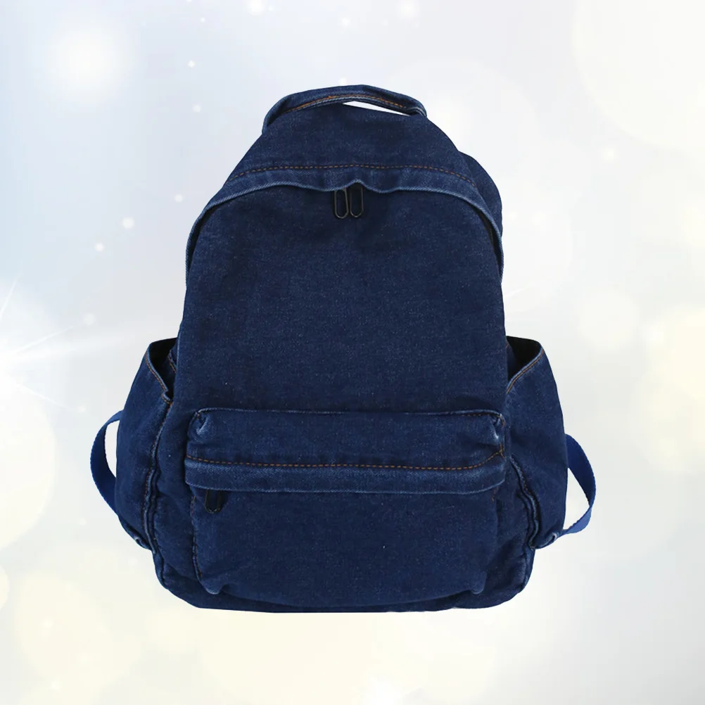 1pc Canvas Rucksack For School School Backpack Work Denim Satchel Travel Shopping Backpack Retro Stylish Dark Blue