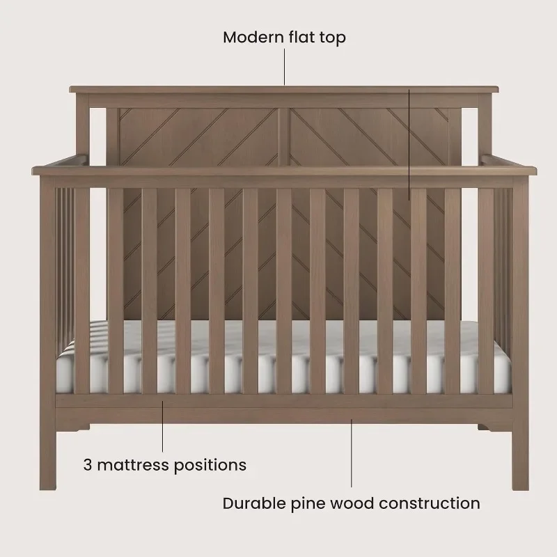 Flat Top 4-en-1, lit de jour pour bébé, lit pour tout-petit et pleine grandeur, 3 positions de matelas réglables, non toxique