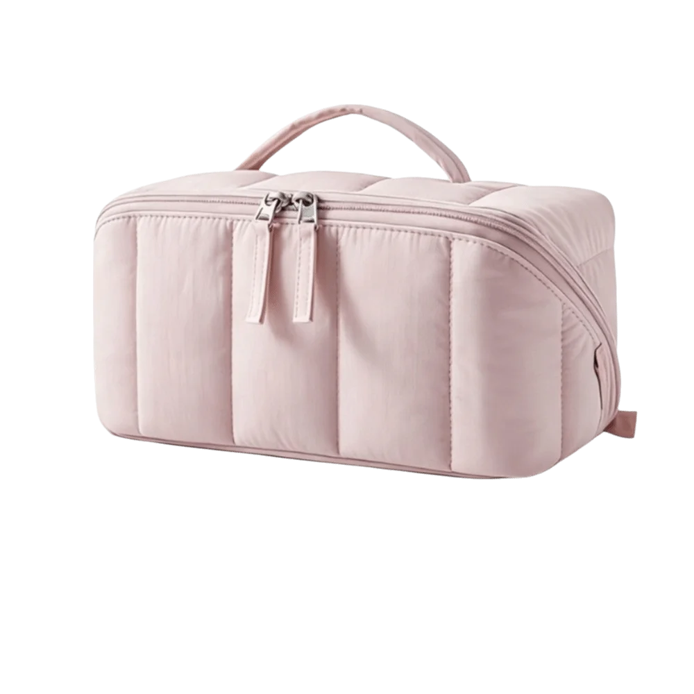 Water-resistant Puffy Padded Makeup Bag Open Flat Large Capacity Toiletry Bag Portable Quilted Cosmetic Case Skincare Storage